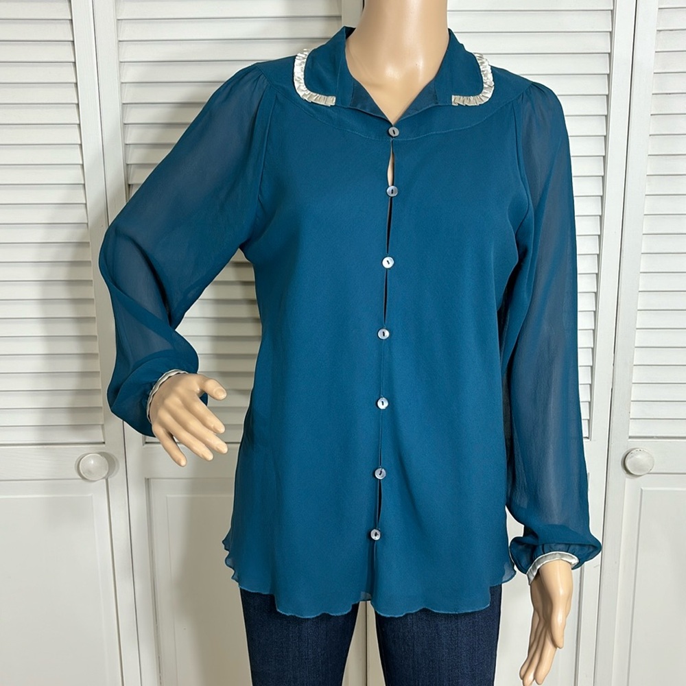 TOAST Silk Chiffon & Satin Ruffled Collar Blouse Size 12